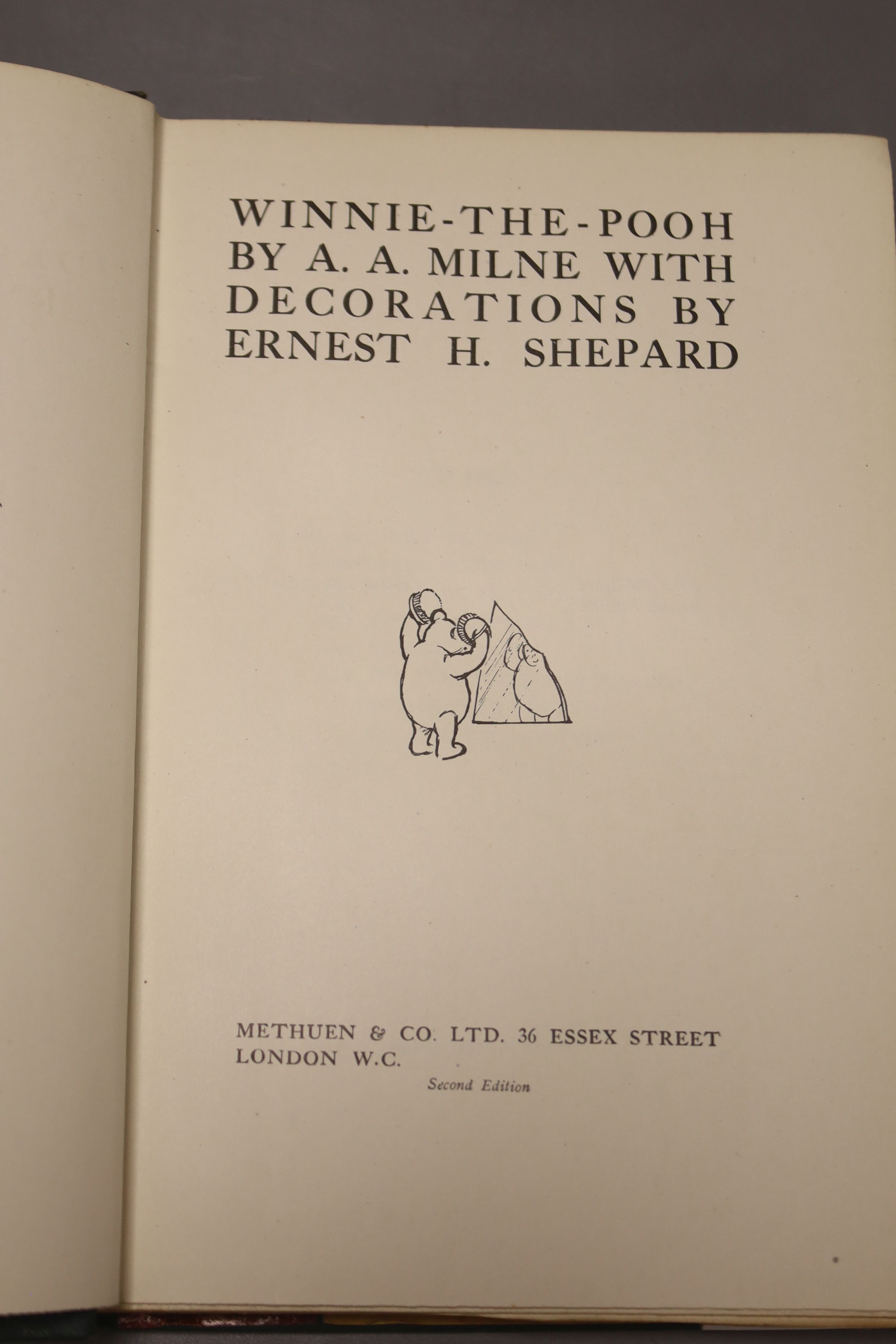 Milne, A.A., 'Winnie The Pooh', 8 vols, (d.j. present, some tears and losses, Methven & Co. Ltd., 2nd edition, together with Milne, A.A. 'Now We Are Six', 8 vols (d.j. present, some minor tears and losses, Methven & Co.,